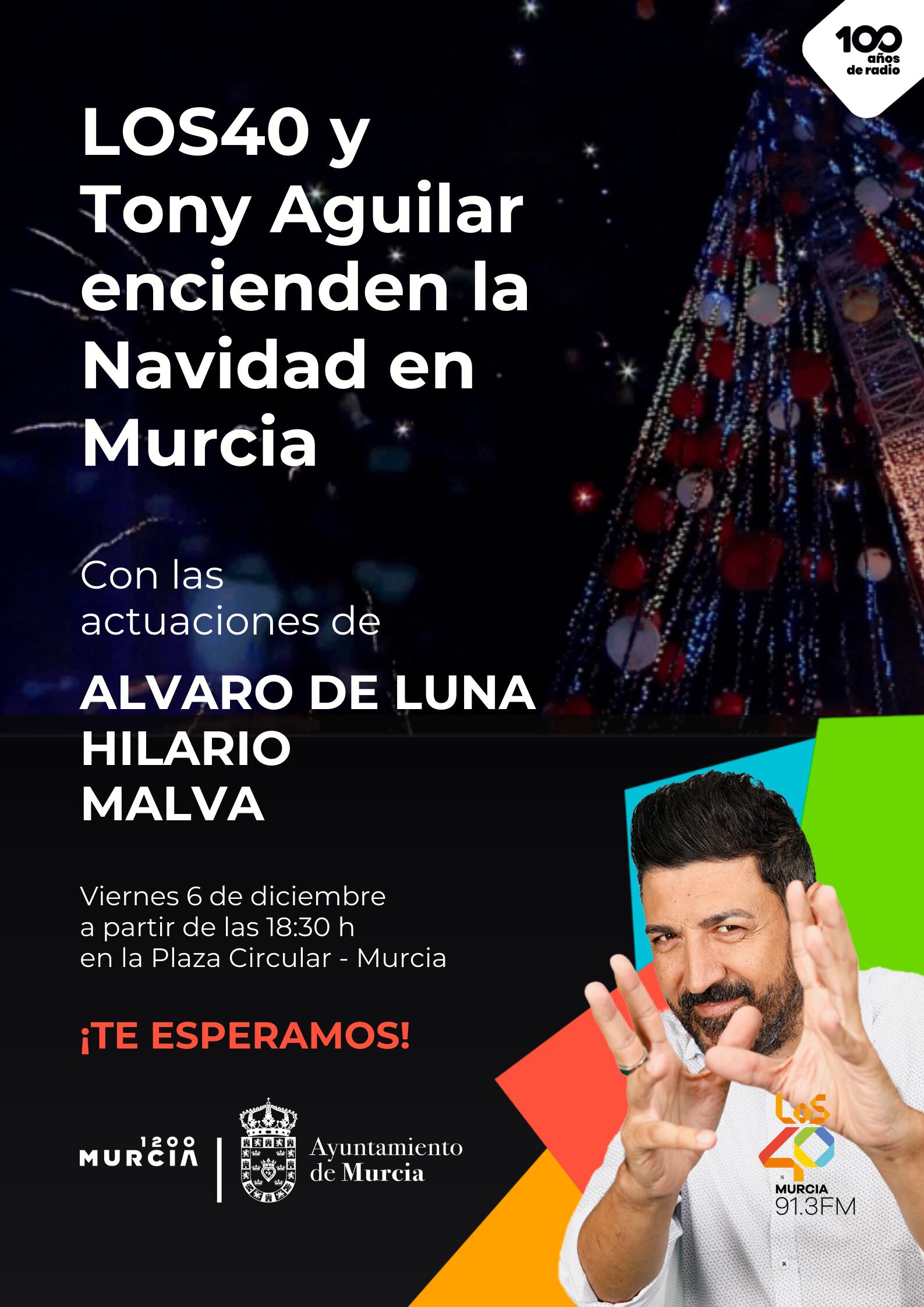 Tony Aguilar será el encargado de inaugurar el árbol de Navidad de Murcia