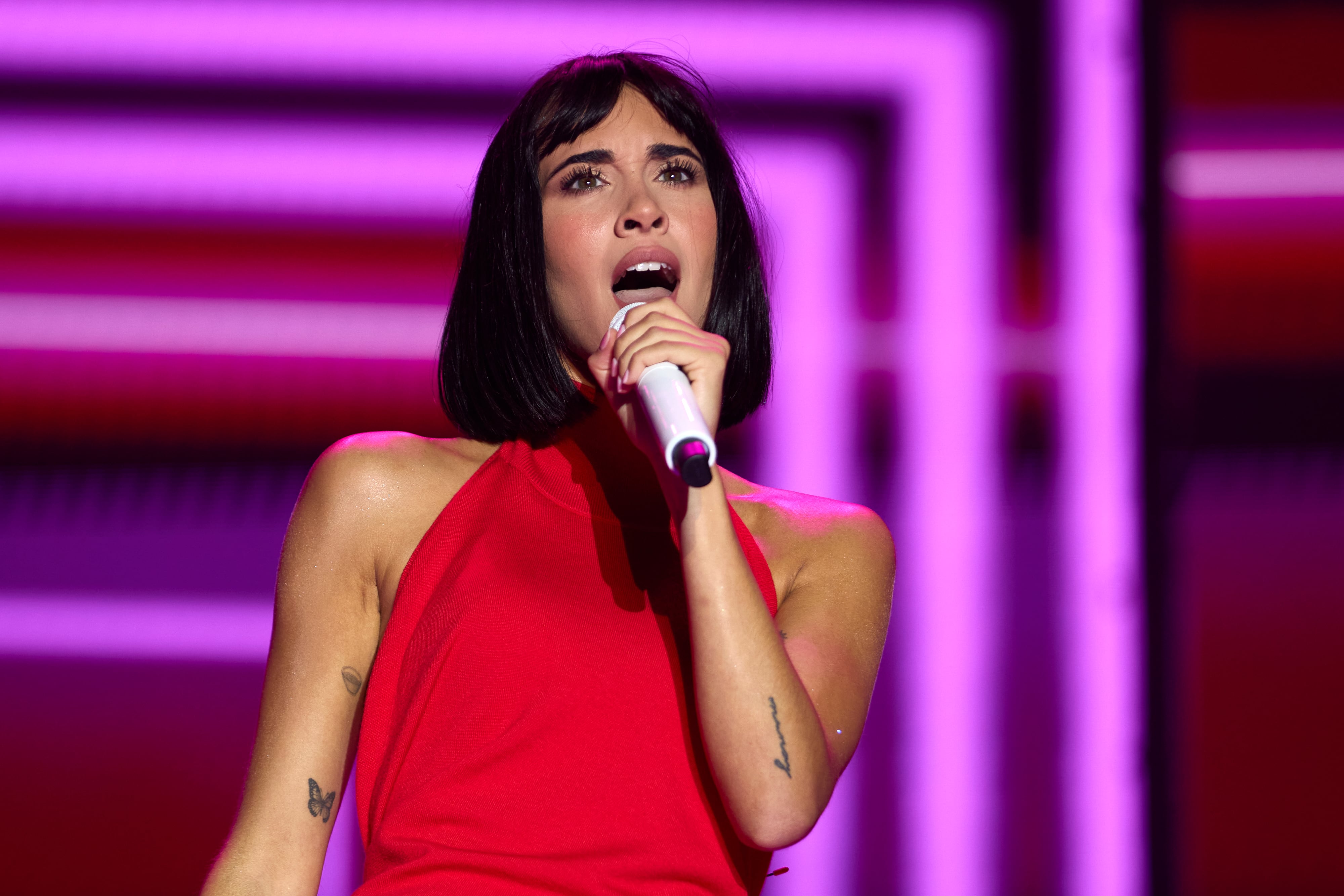 VALENCIA, SPAIN - OCTOBER 01: Spanish singer Aitana performs in concert at Ciudad de Las Artes y Las Ciencias on October 01, 2023 in Valencia, Spain. (Photo by Fernando Ruiz/ fotopress/Redferns)