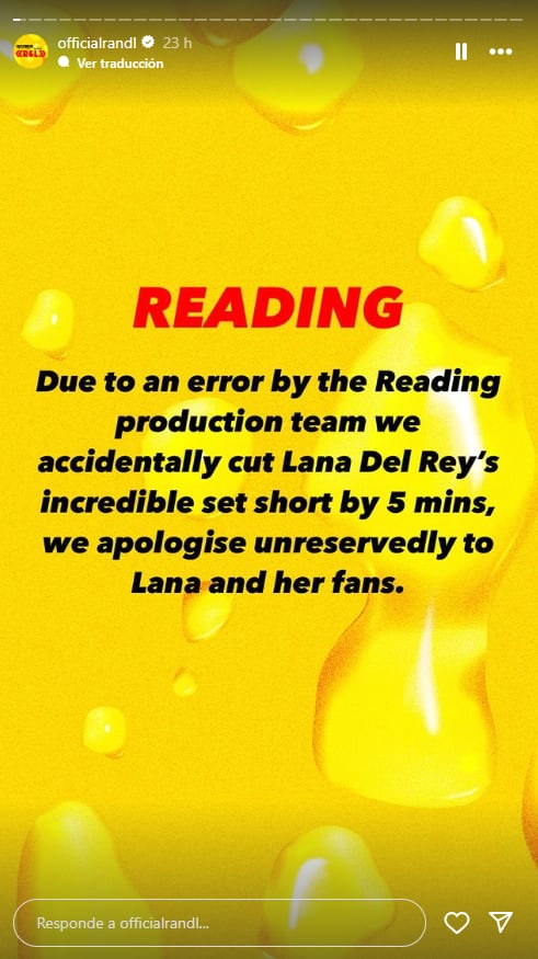 Disculpas del Festival de Reading por acortar 5 minutos la actuación de Lana Del Rey