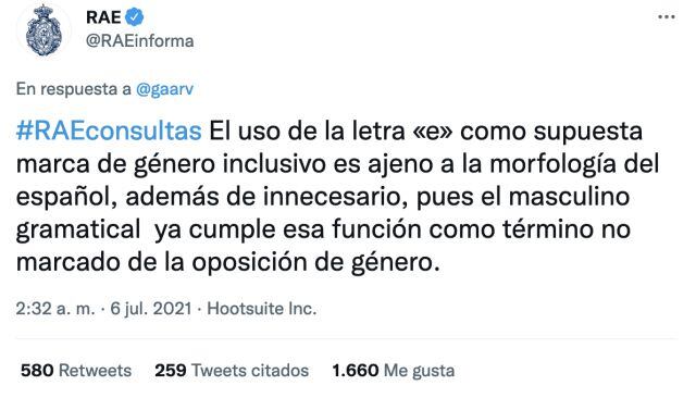 RAE sobre el uso de la letra &quot;e&quot; en el lenguaje inclusivo