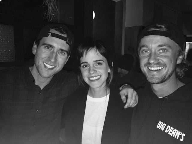 Matthew Lewis (Neville Longbottom), Emma Watson (Hermione) y Tom Felton (Draco Malfoy)