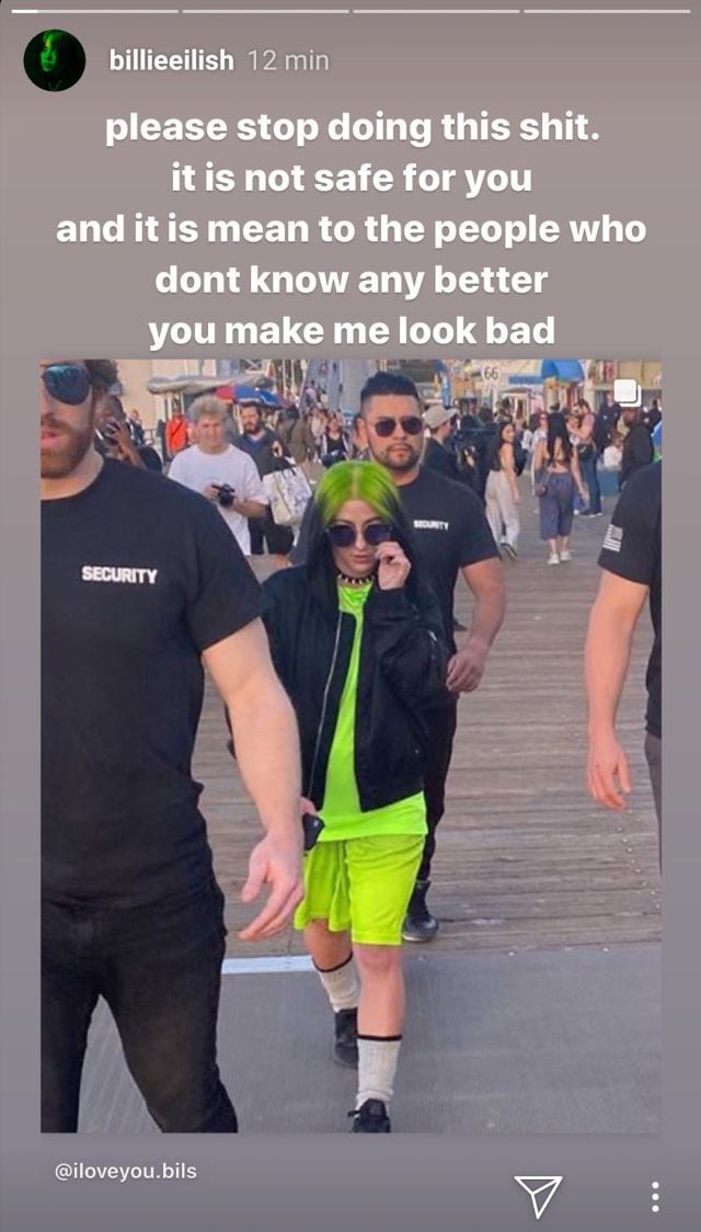 Captura de la Story de Billie Eilish en Instagram.