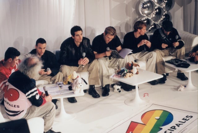 Backstreet Boys, durante su visita a España en 1999 con Tony Aguilar y Joaquín Luqui.