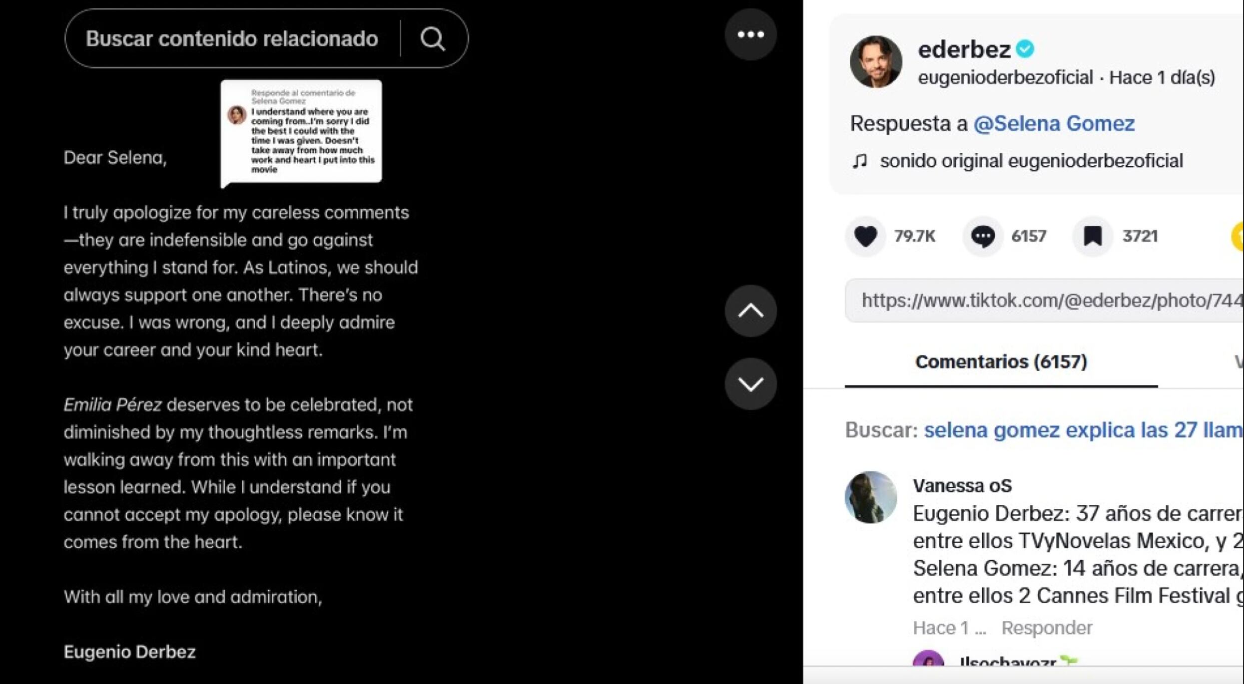 Eugenio Derbez le pide disculpas a Selena Gomez luego de criticarla por su actuación en &quot;Emilia Pérez&quot;