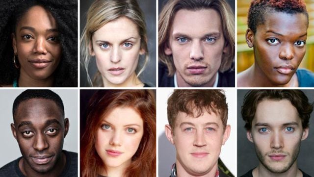 De izquierda a derecha empezando desde arriba: Naomi Ackie, Denise Gough, Jamie Campbell Bower, Sheila Atim, Toby Regbo, Alex Sharp, Georgie Henley y Ivanno Jeremiah