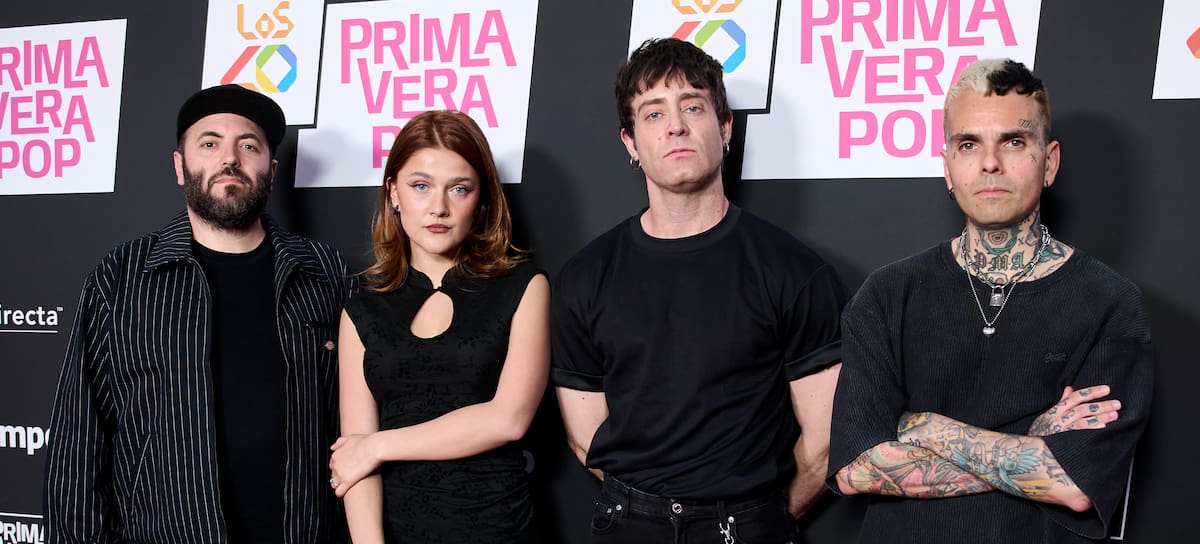 Roberto Amor, David Merino, Mía Berlín and Oscar Hoyos del grupo La La Love Youen el photocall de Los 40 Primavera Pop Concert en el Movistar Arena, Madrid, 10 de Abril, 2026. (Photo by Carlos Alvarez/Getty Images)