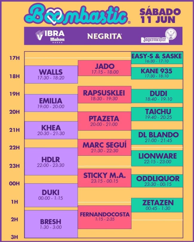 Horarios de Boombastic (Sábado 11 de junio)