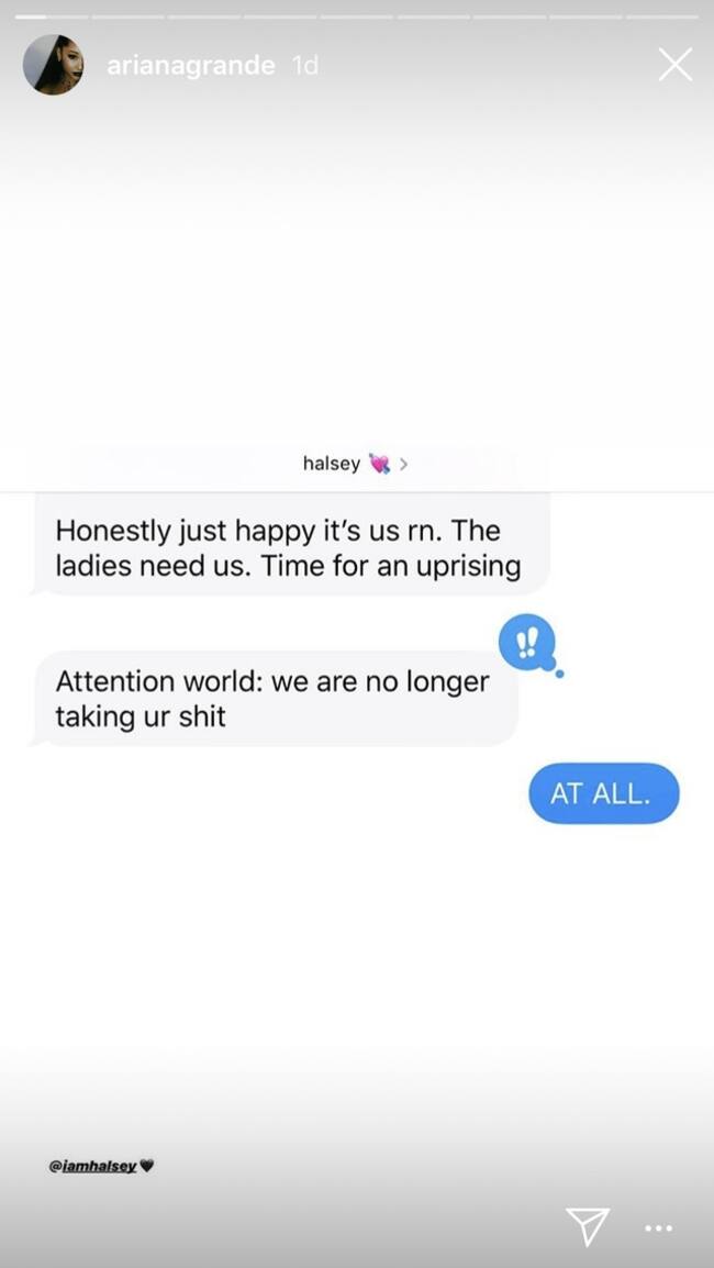 Ariana Grande comparte en su Instagram Stories el mensaje de Halsey