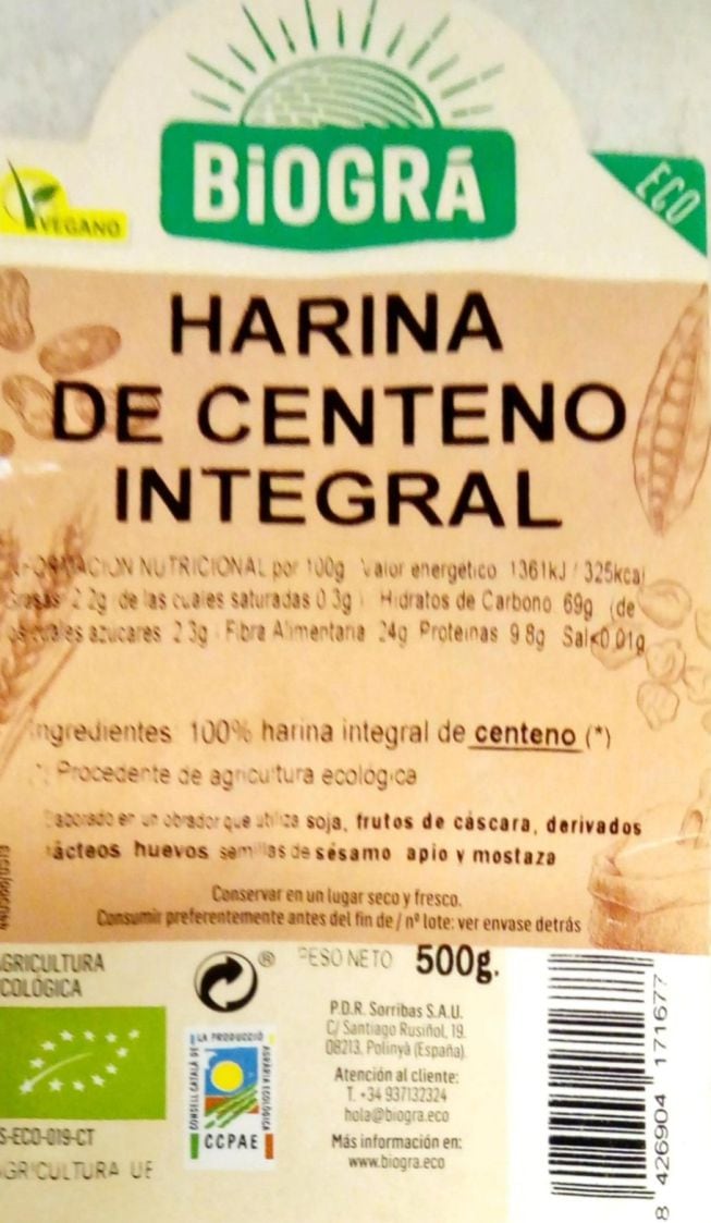 Lote de harina de centeno integral afectado.