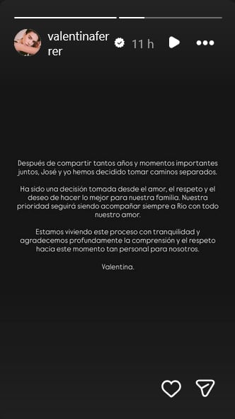 Valentina Ferrer confirma su ruptura con J Balvin en redes sociales.
