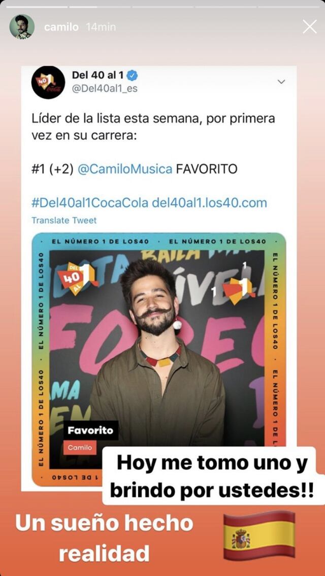 Camilo celebra su número 1