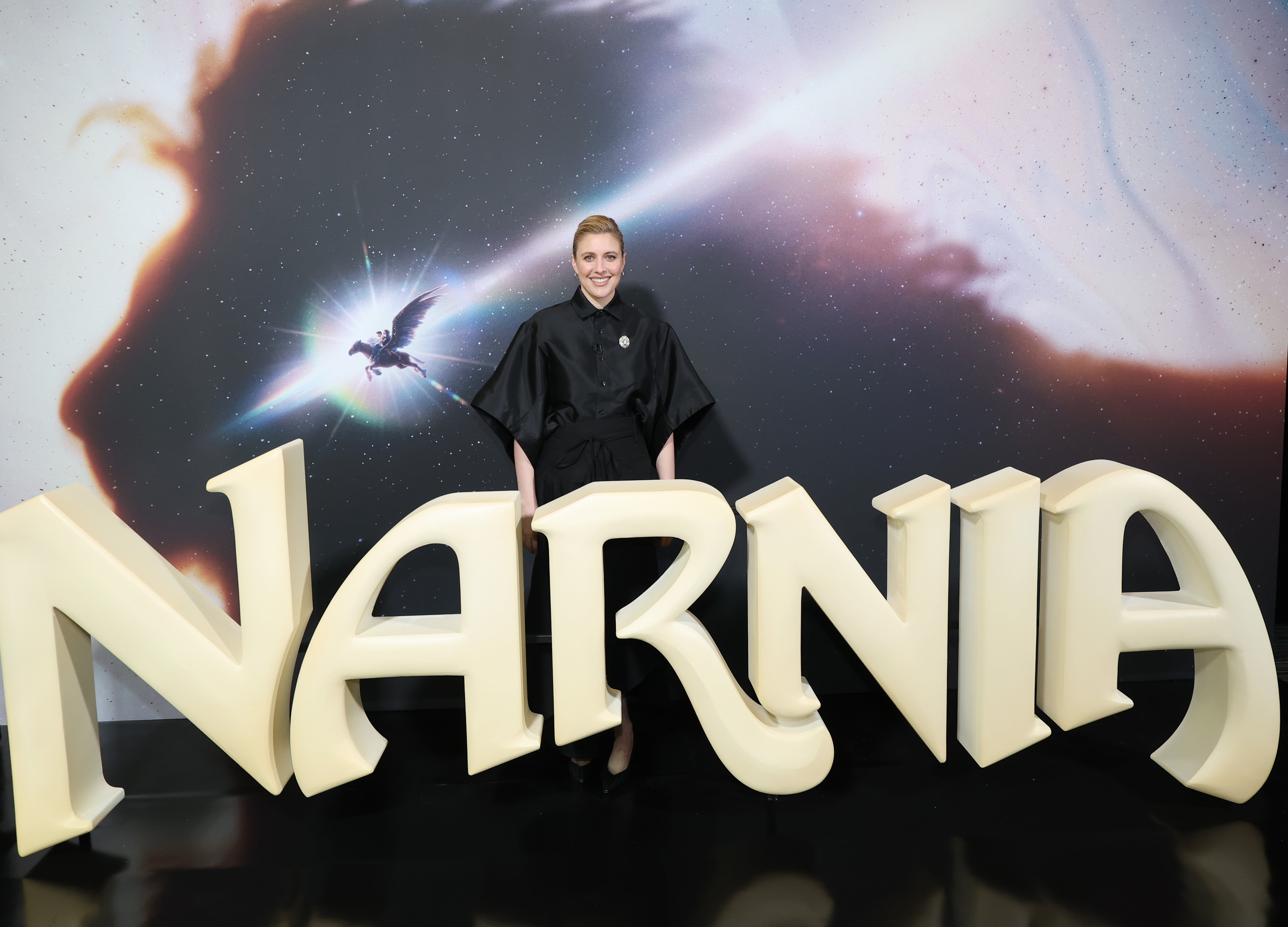 Greta Gerwig en el evento de presentación del adelanto de 'Narnia: El sobrino el mago' en Nueva York. / Kevin Mazur/Getty