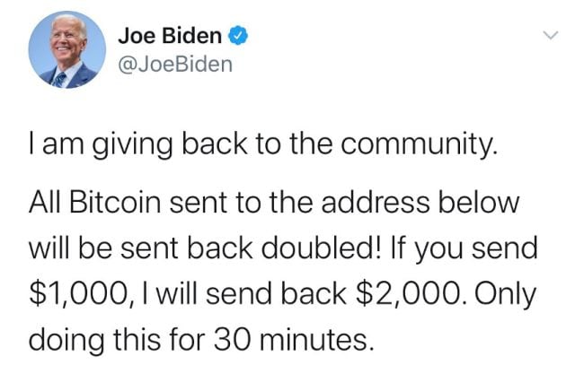 ¿Joe Biden ofreciendo Bitcoin a todo el que mande primero?