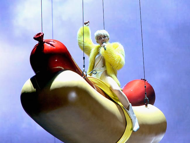 Miley Cyrus onstage during her Bangerz tour. Kevin Mazur/Getty Images.