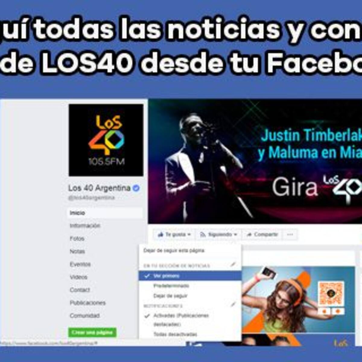 Mirá cómo recibir las noticias en Facebook y participar en los concursos de LOS40