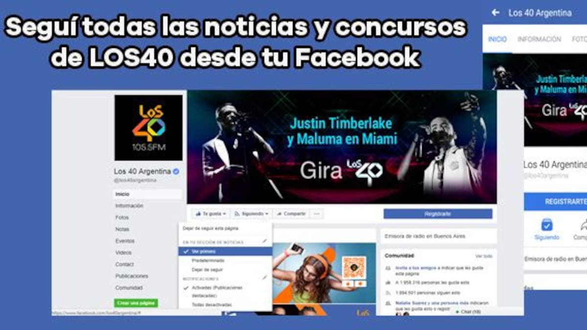Mirá cómo recibir las noticias en Facebook y participar en los concursos de LOS40