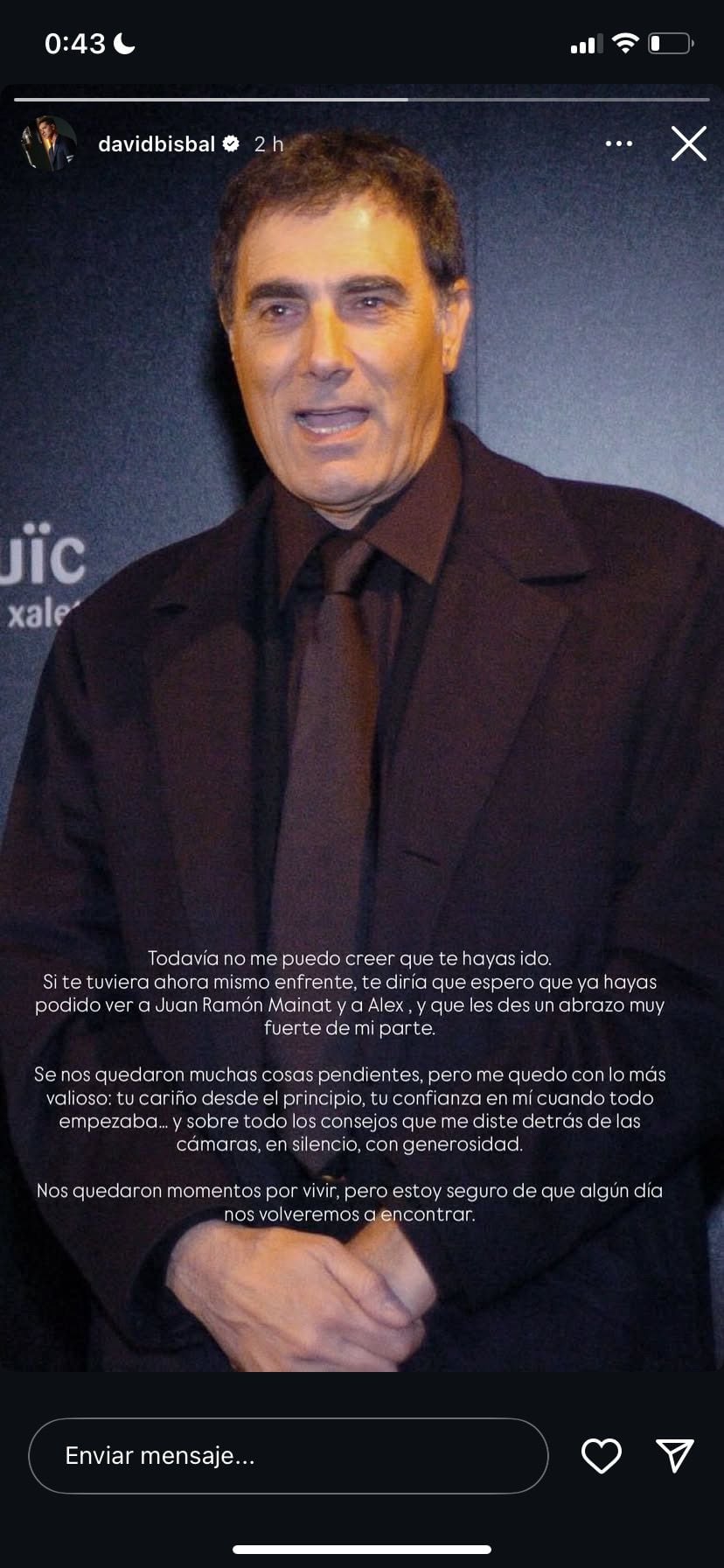 David Bisbal en sus redes, despidiéndose de Toni Cruz.