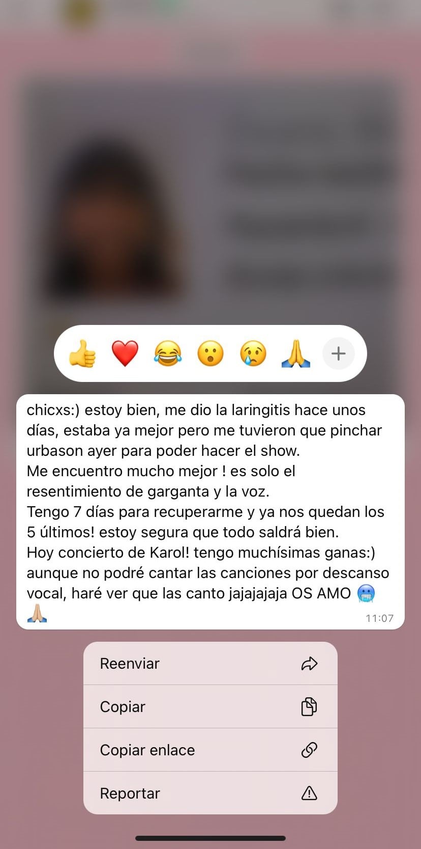 Aitana en su canal de WhatsApp