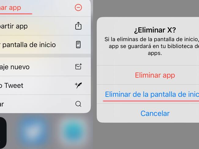 Cómo eliminar de la pantalla de inicio la app.