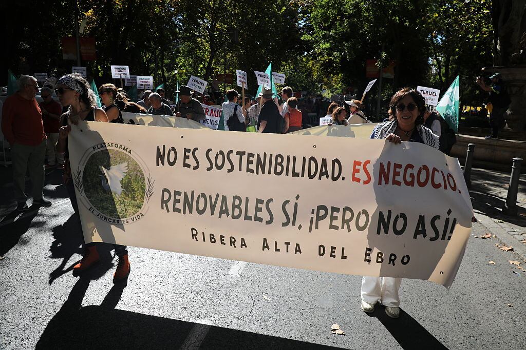 Una de las pancartas de la protesta de este domingo en Madrid.