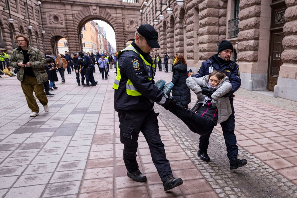 Greta Thunberg, durante su detención en Suecia el pasado mes de marzo.