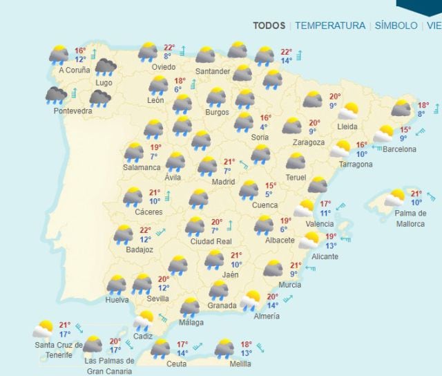 Mapa de lluvias del lunes 11 de Abril