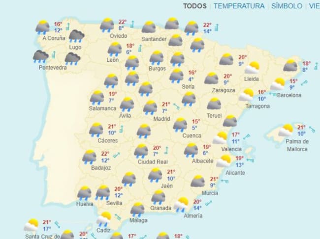 Mapa de lluvias del lunes 11 de Abril