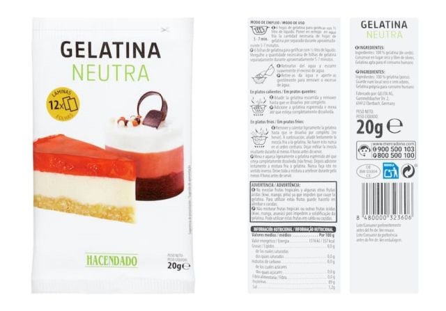 La gelatina neutra de Mercadona afectada por Salmonella.