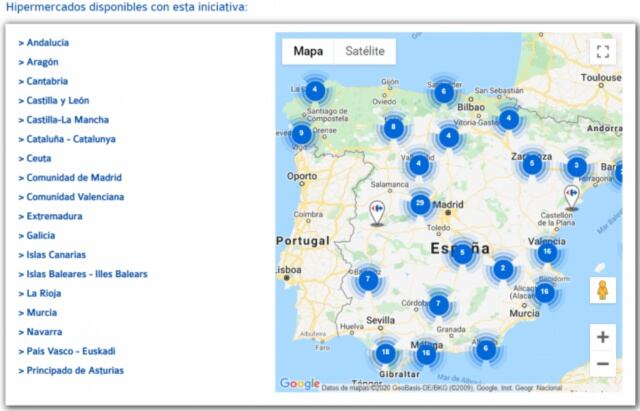 Hipermercados disponibles con esta iniciativa.