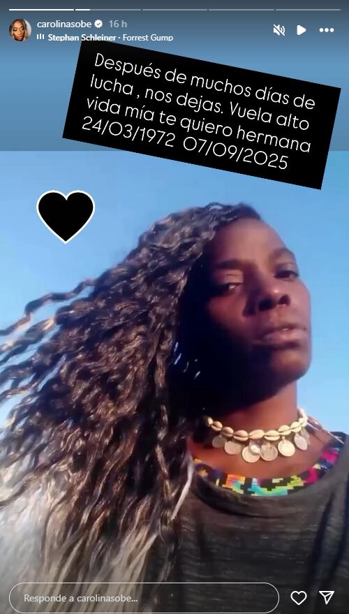Carolina Sobe se despide de su hermana en redes.