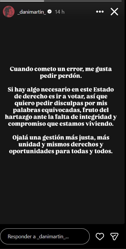 Dani Martín en sus stories de Instagram.