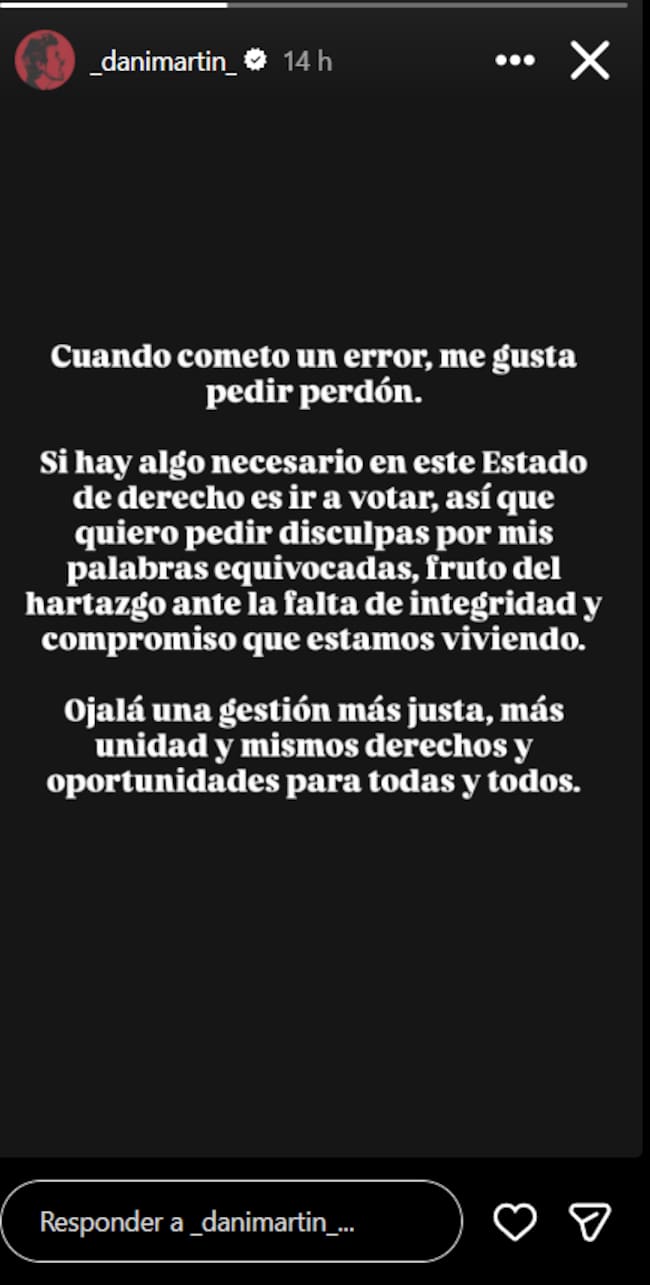 Dani Martín en sus stories de Instagram.