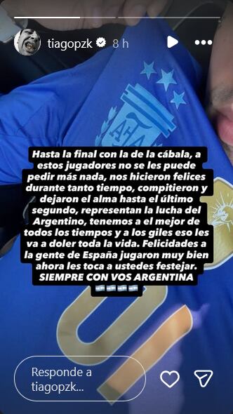 Tiago PZK tras la derrota argentina en el Mundial 2025.