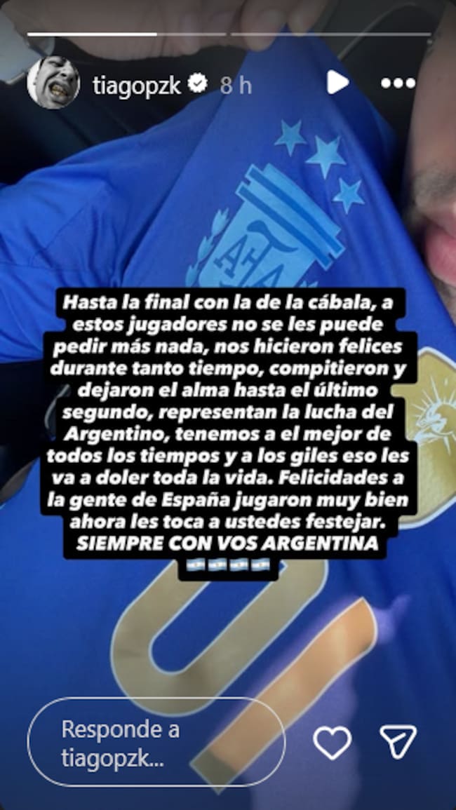 Tiago PZK tras la derrota argentina en el Mundial 2025.
