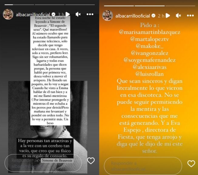 Alba Carrillo responde a Jorge Pérez