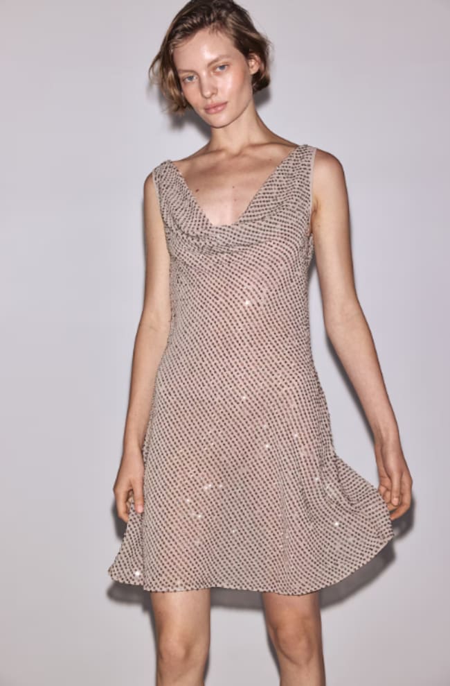 Vestido nude de brillo H&M