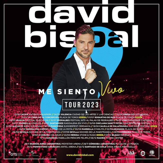 Cartel de la gira de David Bisbal: Me Siento Vivo Tour 2023