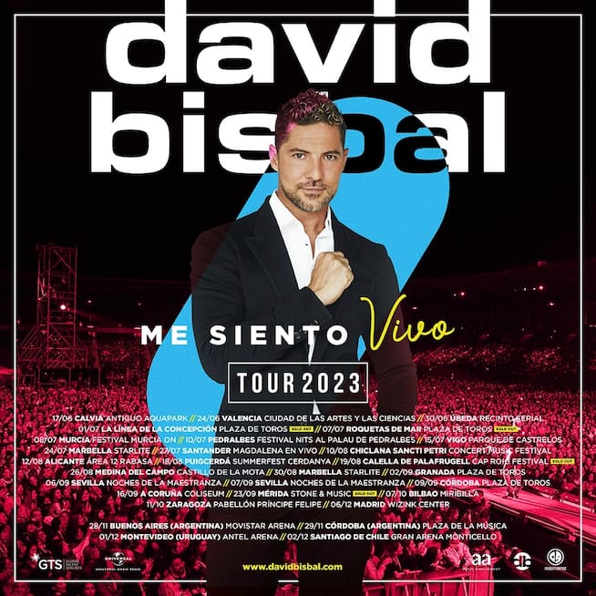 Cartel de la gira de David Bisbal: Me Siento Vivo Tour 2023