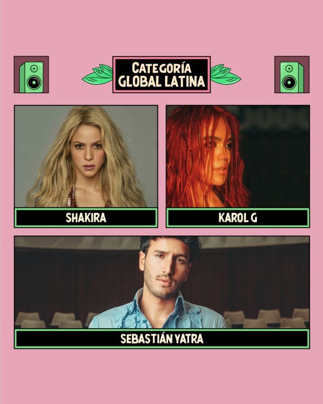 Shakira, Karol G y Sebastián Yatra, máximos nominadoas en la categoría Global Latina en LOS40 Music Awards 2022.