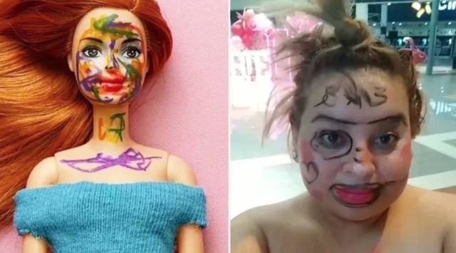 Mujer se disfrazada de muñeca pintada