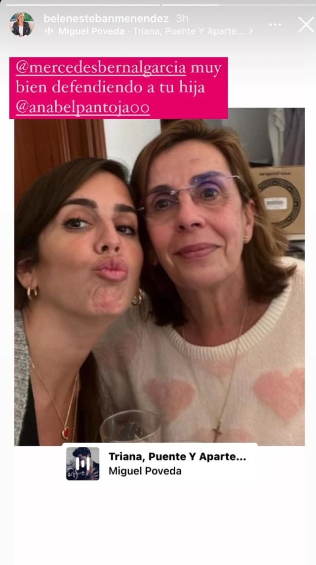 Belén comparte una foto de Anabel con su madre y felicita a esta por defender a su hija.