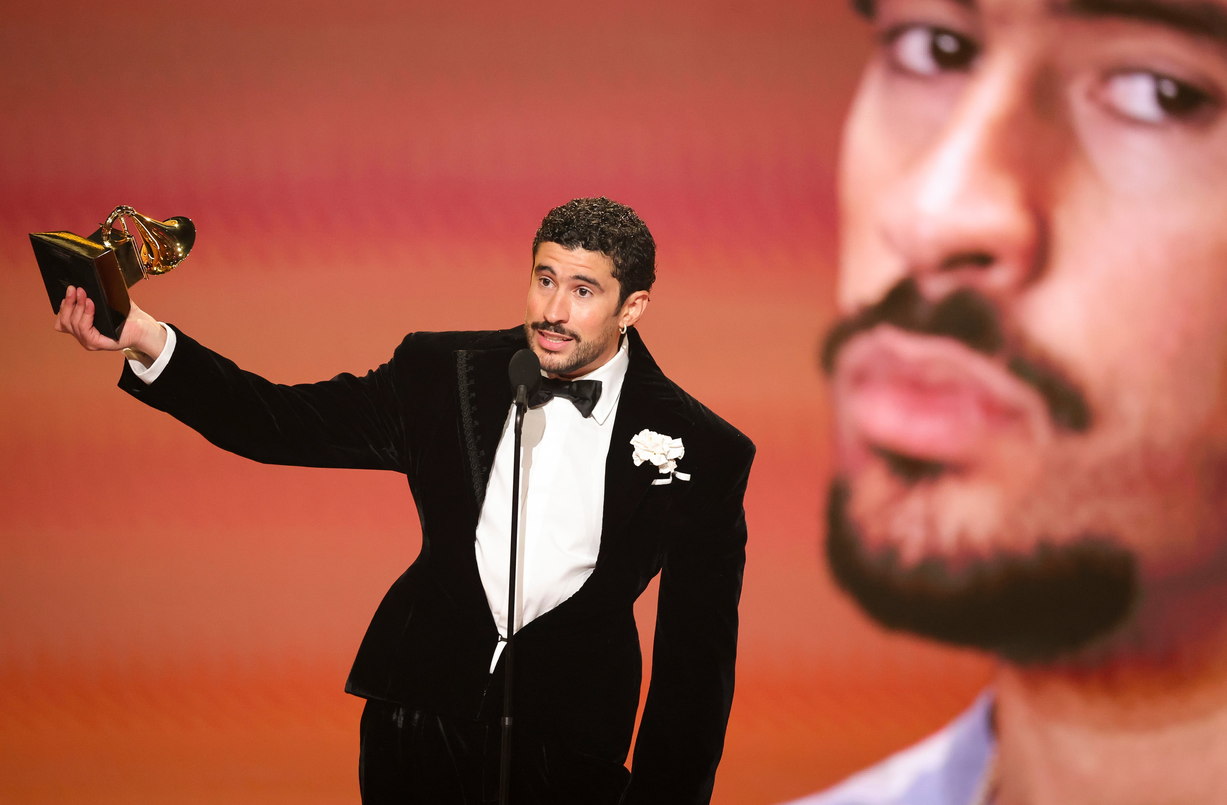 Bad Bunny receives the award for Album of the Year at The 68th Annual Grammy Awards, broadcasting live Sunday, February 1, 2026 on the CBS Television Network, and streaming live and on demand on Paramount+*. (Photo by Stewart Cook/CBS via Getty Images)