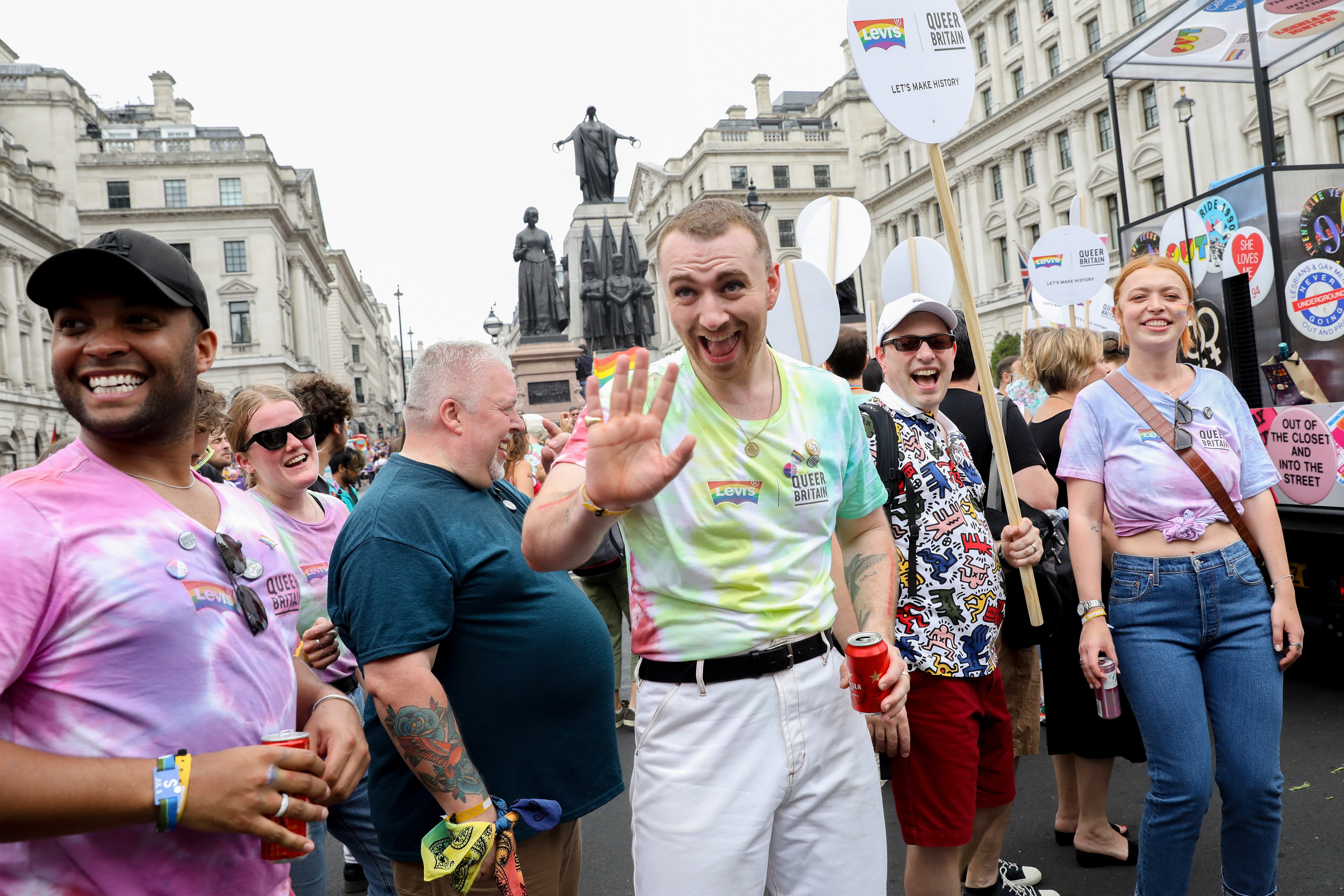 Sam Smith en la marcha del orgullo de 2019 en Londres. Getty.