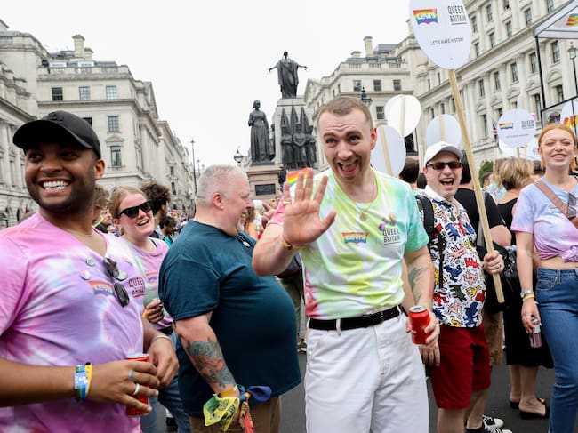 Sam Smith en la marcha del orgullo de 2019 en Londres. Getty.