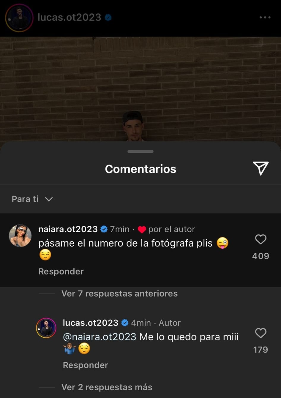 Lucas responde a Naiara en Instagram