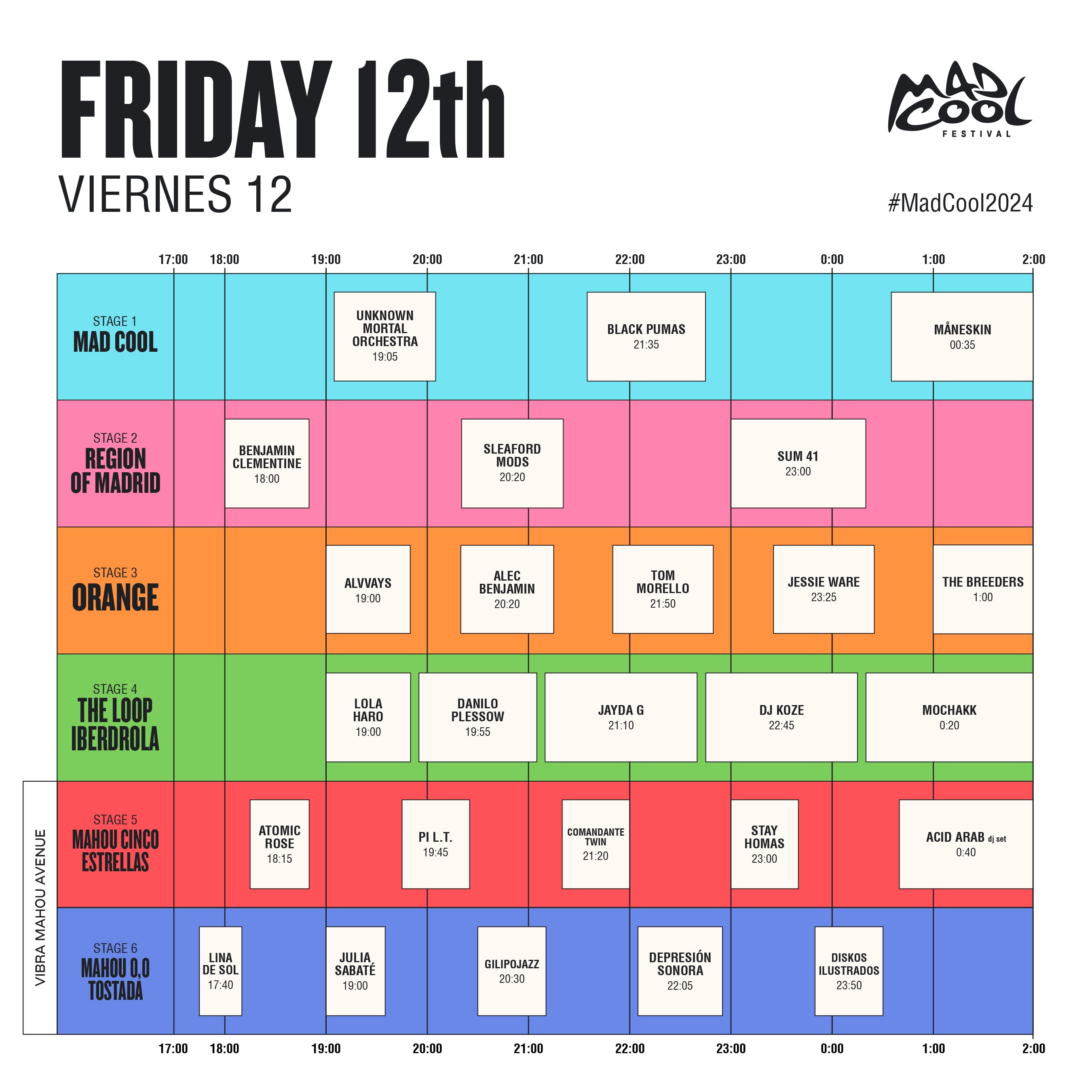 Horarios del Mad Cool 2024.