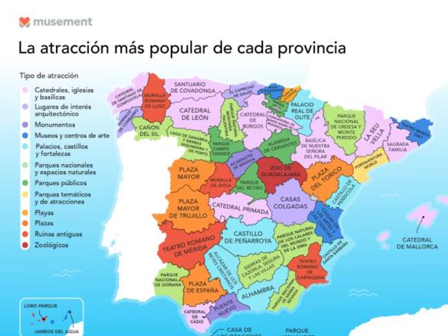 Las atracciones más populares de cada provincia de España.