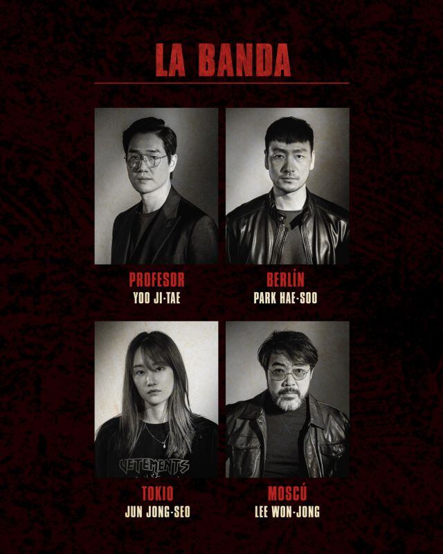 Algunos miembros de la banda de la versión coreana de La Casa de Papel.