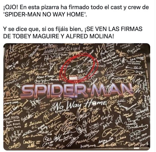 Supuesta firma de Tobey Maguire en poster de Spider-Man No Way Home, que firmó todo el cast