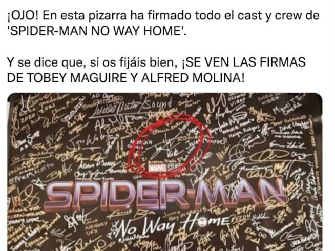 Supuesta firma de Tobey Maguire en poster de Spider-Man No Way Home, que firmó todo el cast